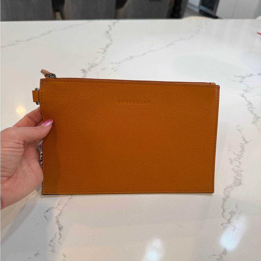 Longchamp Vibrant Orange Leather Pouch